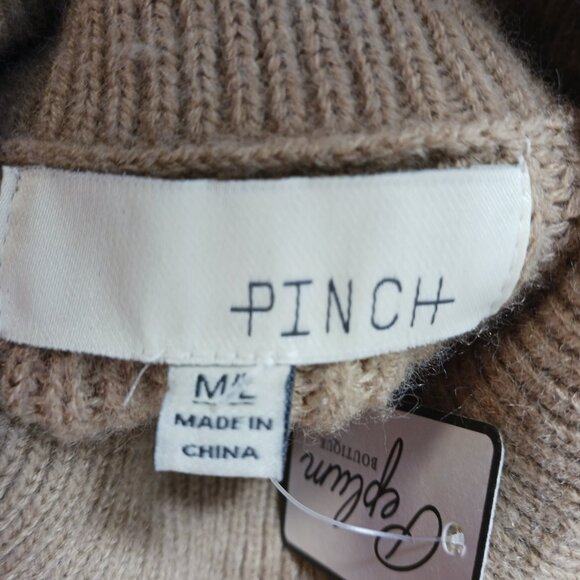 NWT Classic Tan Turtleneck Cape, Poncho Sweater W/ Armholes by PINCH, Size M/L - Picture 2 of 16
